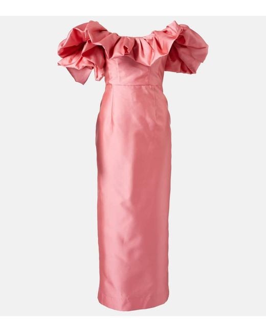 ALÉMAIS Pink Ruffled Off-Shoulder Gown
