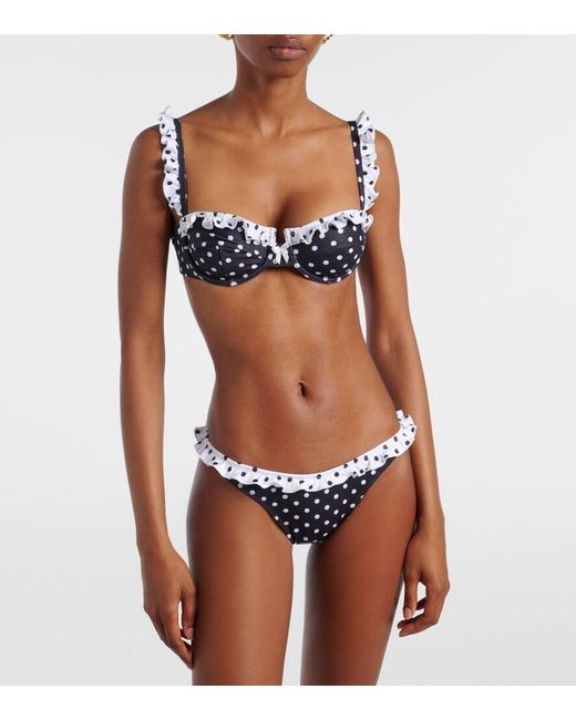 Bananhot Blue Angela Polka-Dot Ruffled Bikini Top