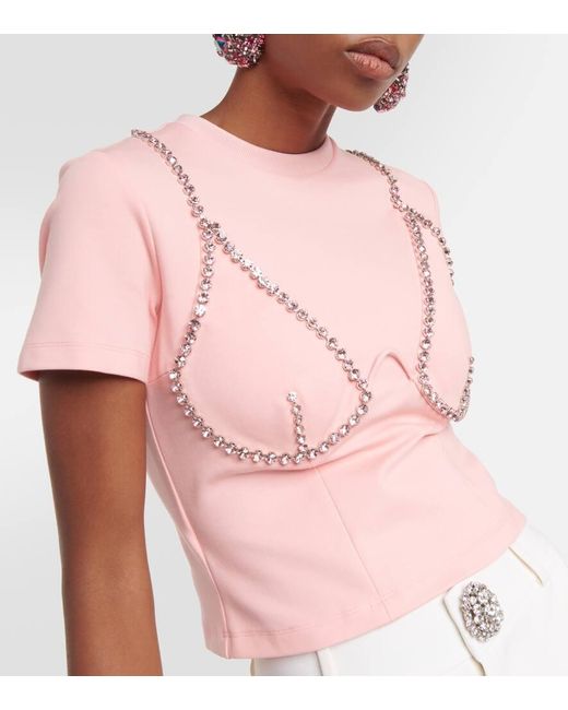 Camiseta De Jersey Adornada Area de color Pink