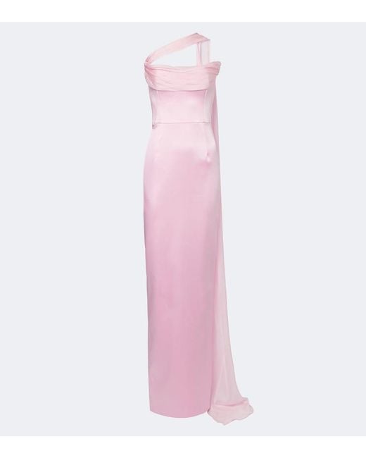 The New Arrivals Ilkyaz Ozel Pink Julietta Scarf-Detail Satin Gown
