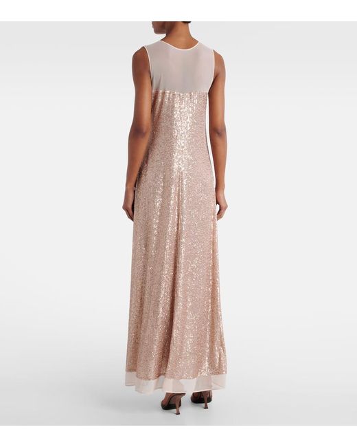 Norma Kamali Natural Floral-Applique Sequined Gown