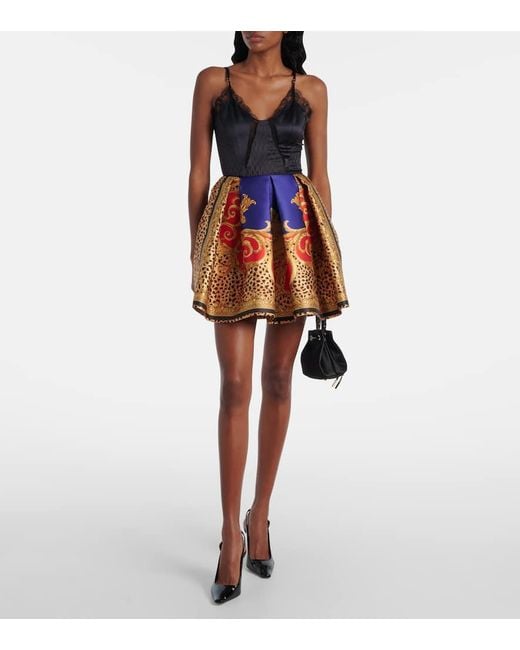 Versace Black Lace-Trimmed Silk-Blend Satin Bodysuit