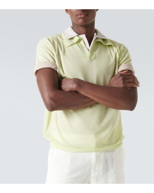 Auralee Green Wool And Silk Polo Sweater for men