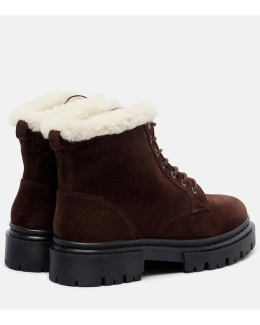Staud Brown Henry Shearling-Lined Suede Combat Boots