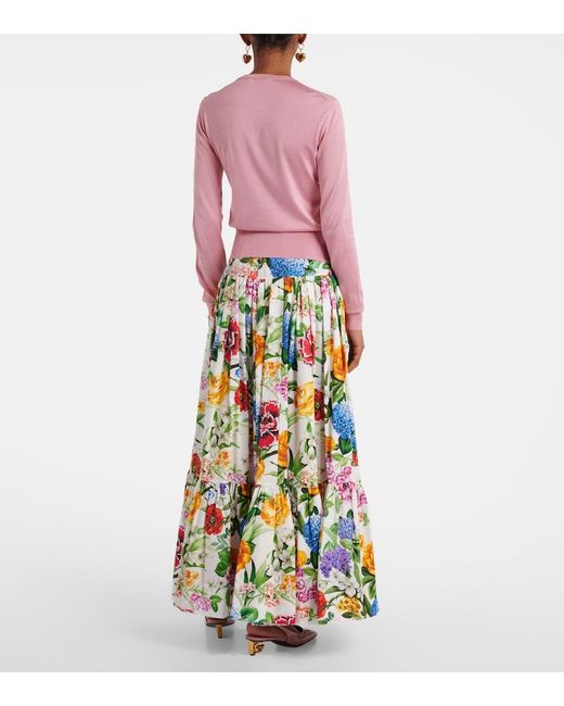 Dolce & Gabbana Pink Long-Sleeved Silk Sweater With Flower Embellishment
