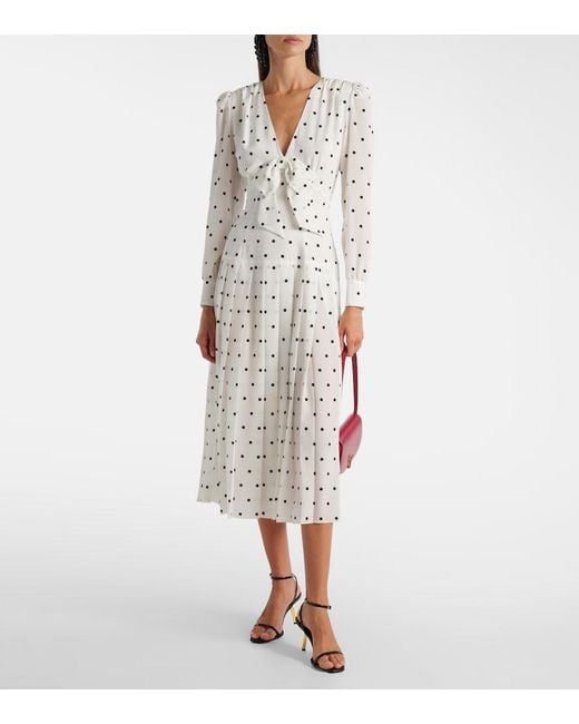 Alessandra Rich White Polka-Dot Silk Midi Dress
