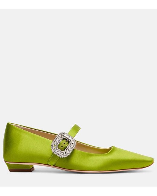 Roger Vivier Green Belle Vivier 25 Satin Mary Jane Flats