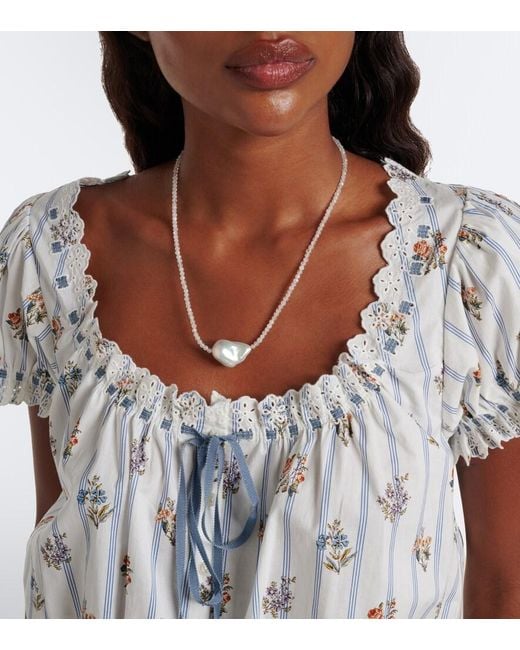 Doen White Nera Embroidered Printed Cotton Top