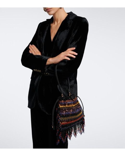 Etro Black Kalispera Small Beaded Fringed Shoulder Bag