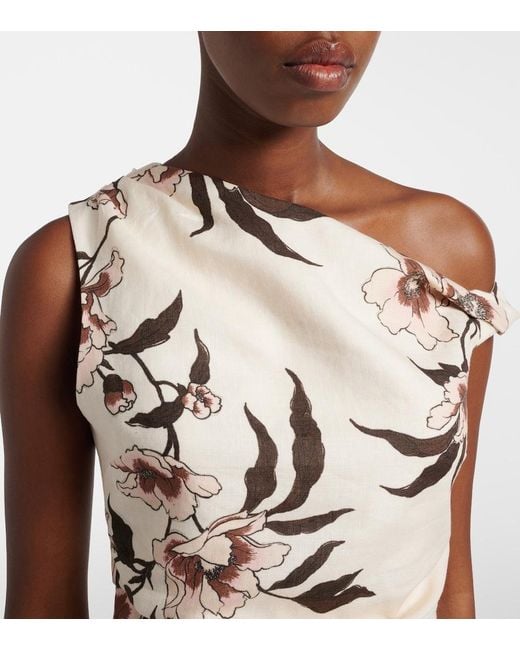 Sir Natural Floral Asymmetric Linen Top