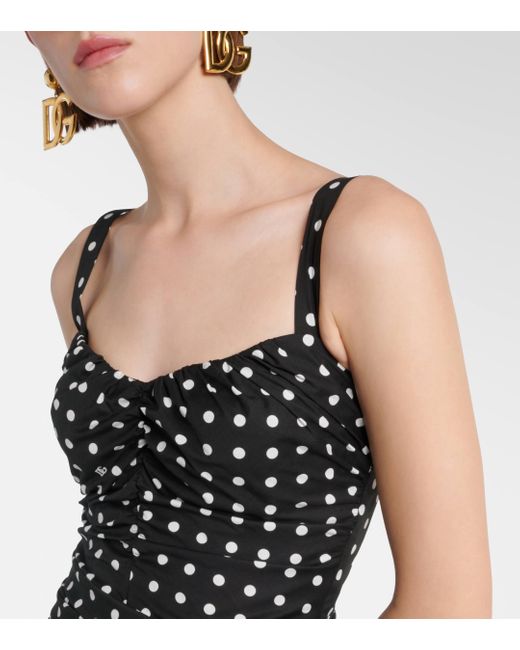 Dolce & Gabbana Black Polka-Dot Cotton-Blend Minidress