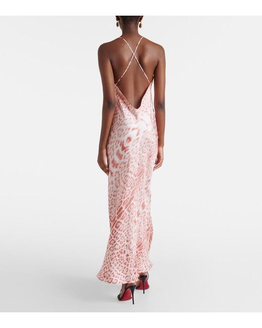Roberto Cavalli Pink Leopard-Print Silk Satin Dress