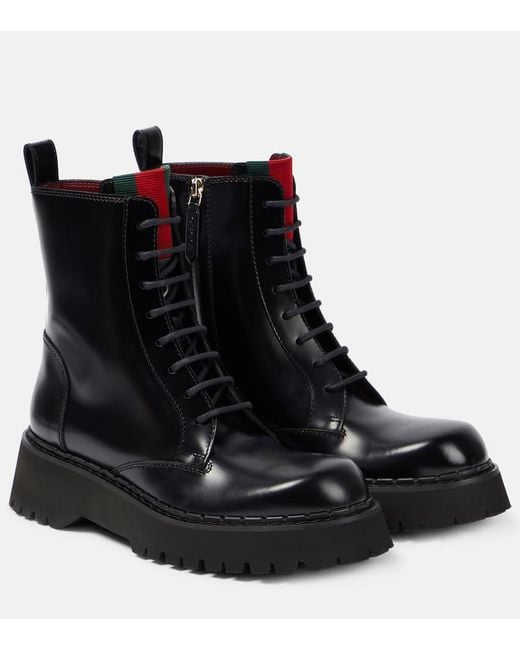 Gucci Polished Leather Combat Boots in Black Lyst
