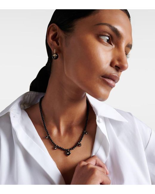Sydney Evan Metallic Carved Heart 14Kt Beaded Necklace With Diamonds And Onyx