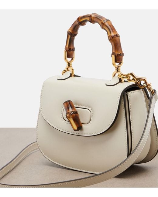 Gucci White Bamboo 1947 Mini Leather Top-Handle Bag