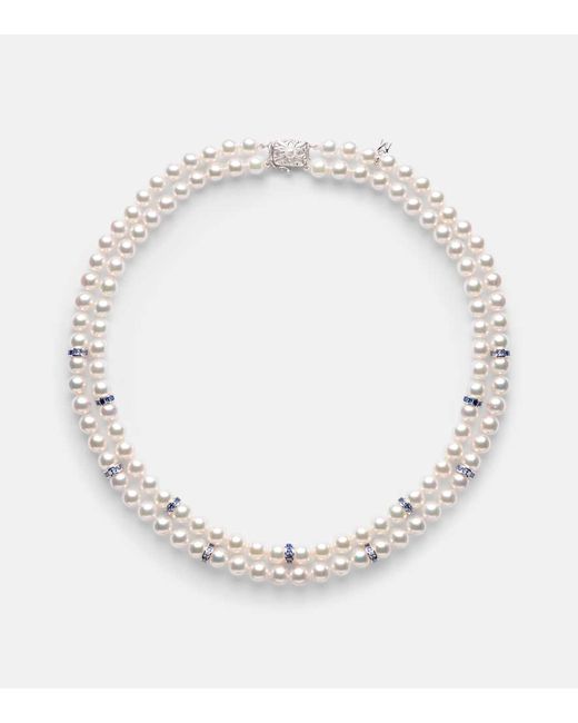 Mikimoto Metallic Halskette Aus Akoyaperlen Mit 18Kt Weissgold Und Saphiren