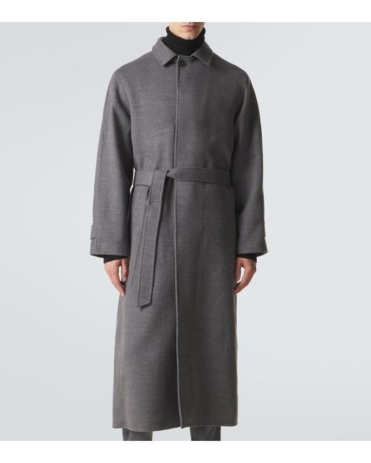 Saman Amel Gray Belted Wool Overcoat for men
