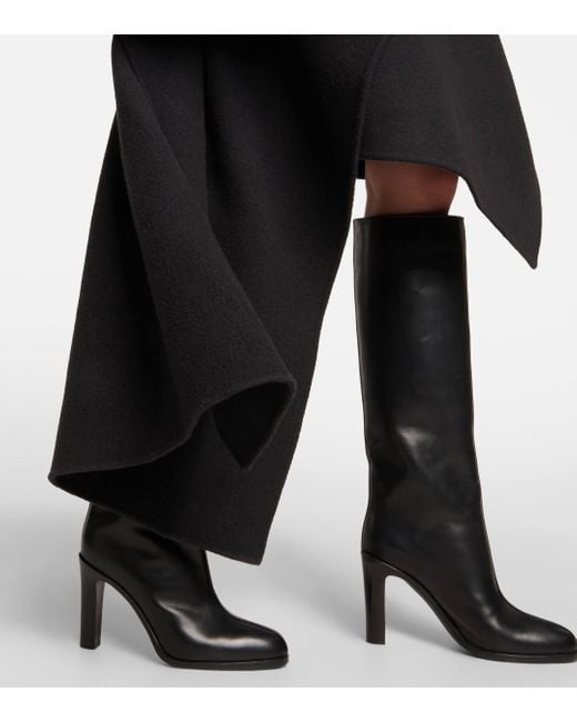 The Row Black Wide Shaft Leather Knee-High Boots