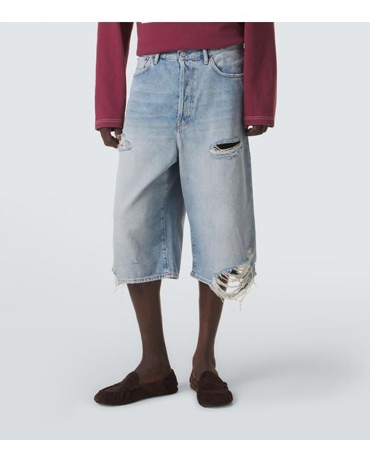 Acne Blue Distressed Denim Bermuda Shorts for men