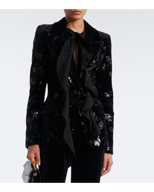 Elie Saab Black Sequined Velvet Blazer