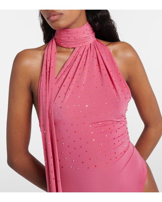 Alex Perry Pink Crystal-Embellished Jersey Bodysuit