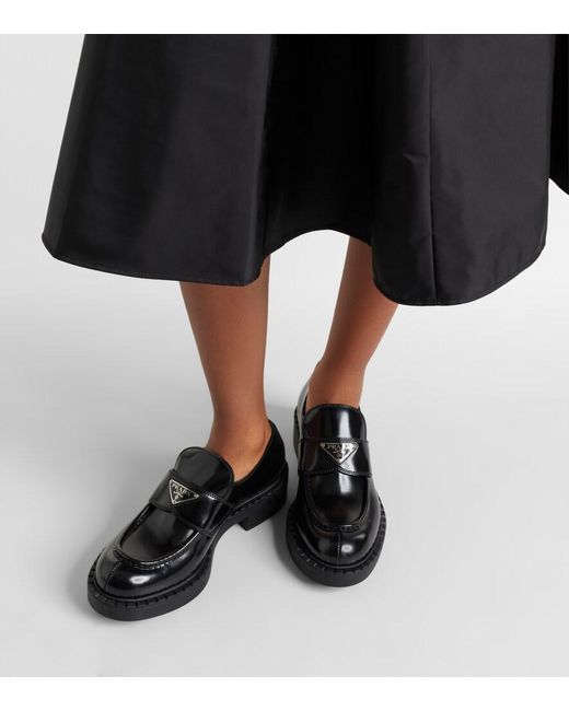 Prada Black Brushed Leather Loafers