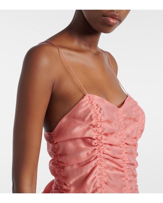 Khaite Pink Inara Ruched Scalloped Top