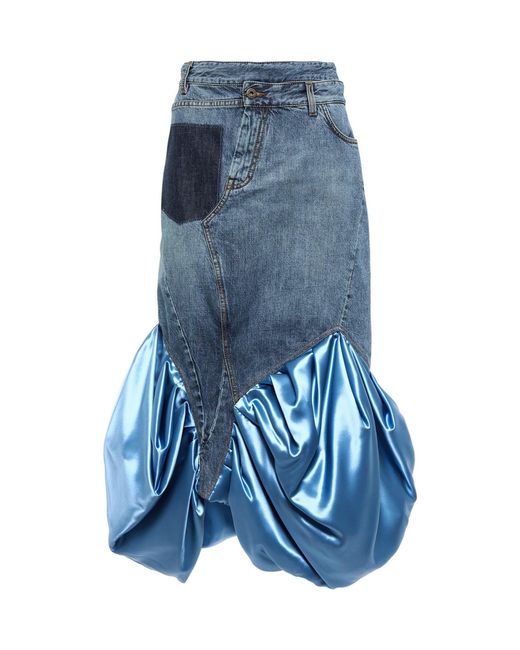 Loewe Blue Satin-trimmed Denim Midi Skirt
