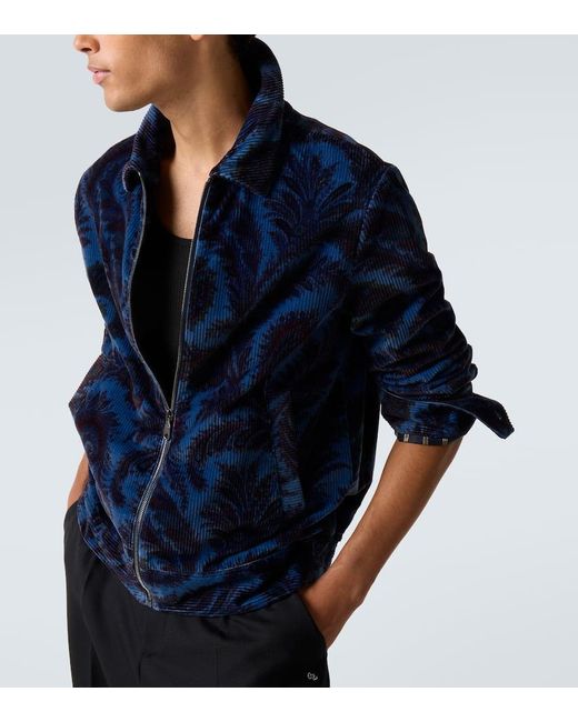 Etro Blue Printed Cotton Velvet Jacket for men