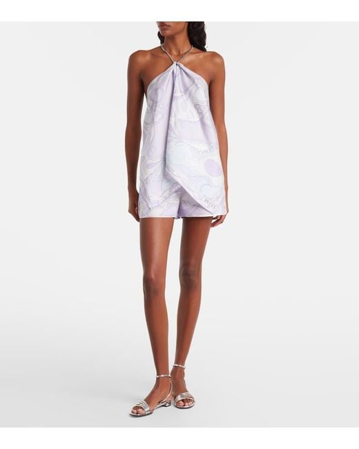 Shorts Orchidee De Seda De Tiro Bajo Emilio Pucci de color Blue