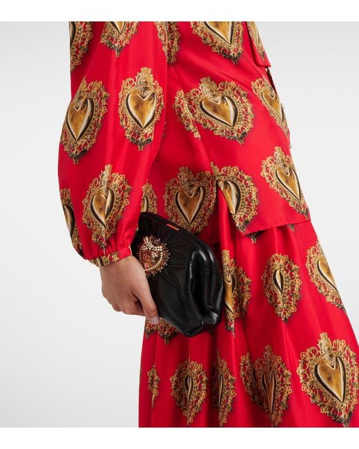 Dolce & Gabbana Red Printed Tie-Neck Silk Blouse