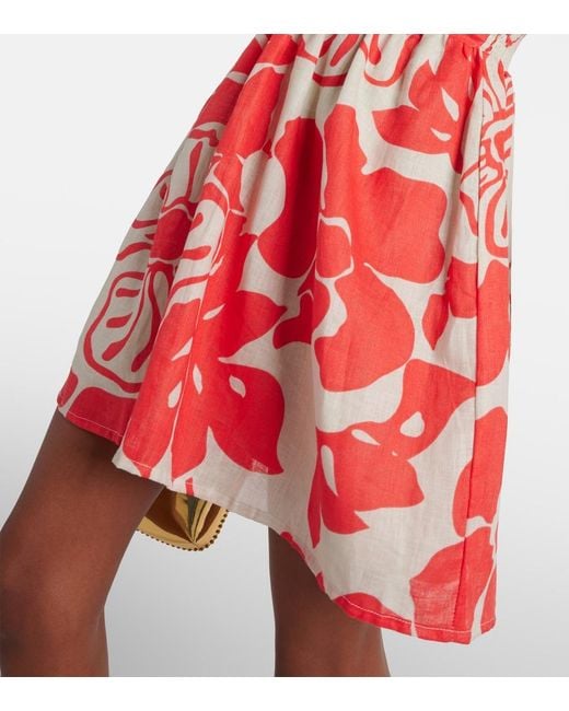 Faithfull The Brand Red Odelia Floral Linen Minidress