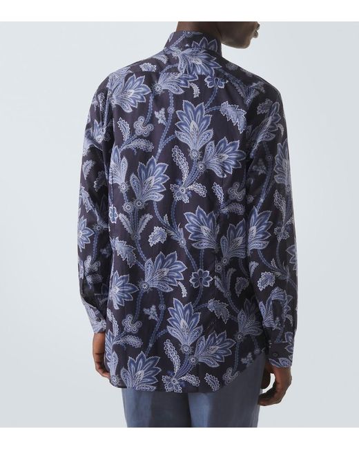 Etro Blue Cotton Shirt With Floral Print for men