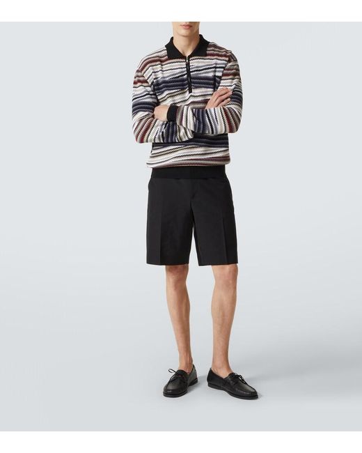 Missoni Blue Zigzag Cotton Polo Sweater for men