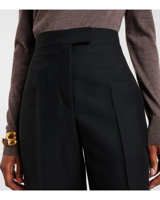 Ferragamo Blue High-Rise Faille Straight Pants