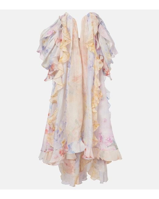 Zimmermann Pink Crush Linen And Silk Organza Maxi Dress