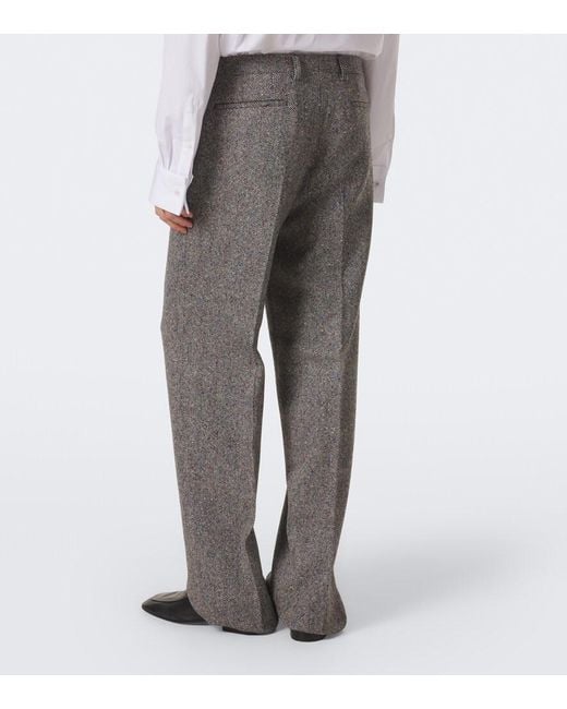 Dries Van Noten Gray Checked Wool Straight Pants for men