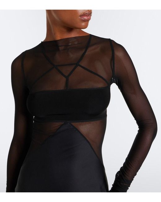 Rick Owens Black Combo Tulle-Trimmed Gown