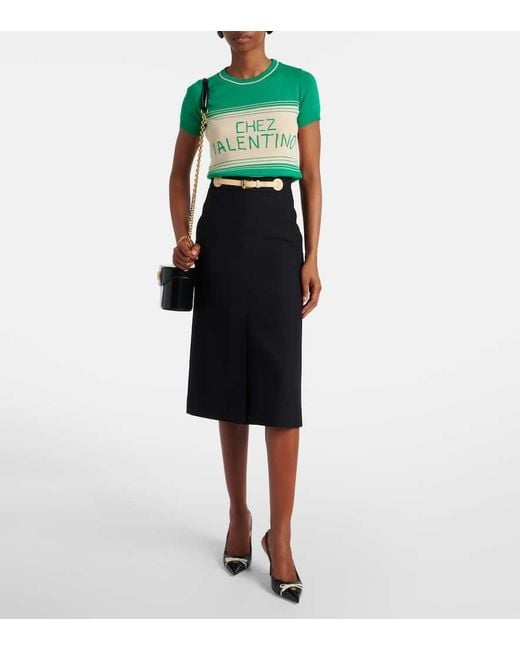 Valentino Green Chez Striped Cotton Top