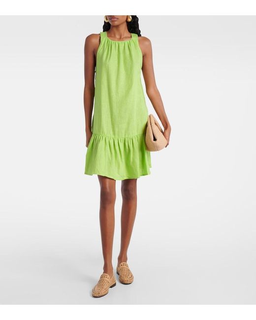 Asceno Green Adana Linen Minidress