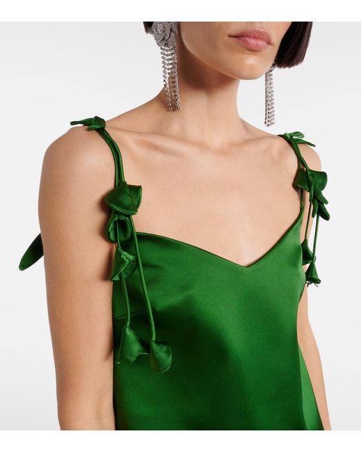 Self-Portrait Floral-Applique Satin Minidress in Green | Lyst