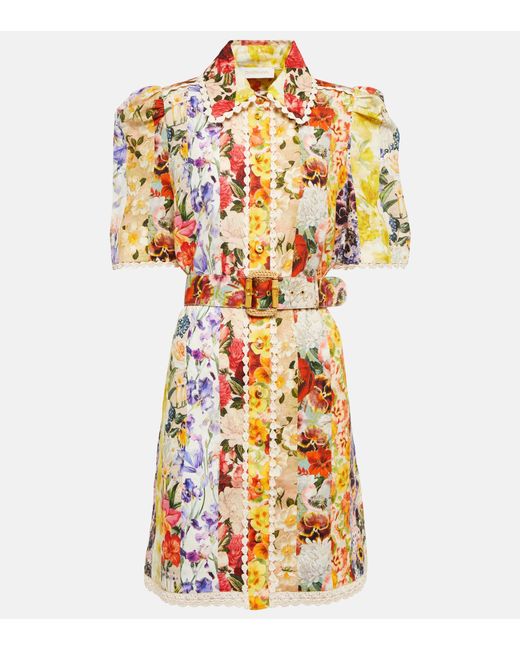 Zimmermann Floral Spliced Linen Shirt Dress in Metallic Lyst