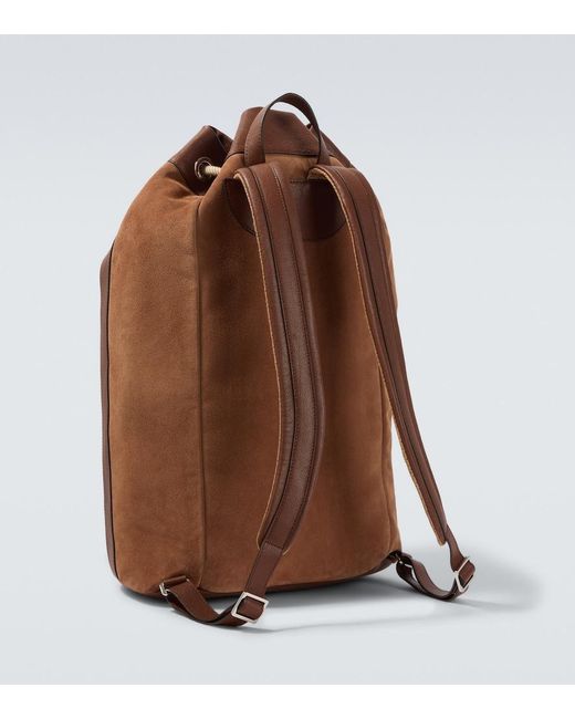 Brunello Cucinelli Brown Leather-Trimmed Suede Backpack for men