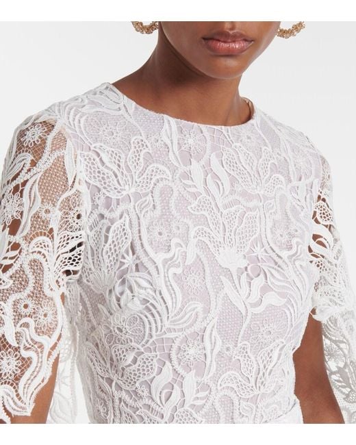 Oscar de la Renta White Floral Lace Cocktail Dress