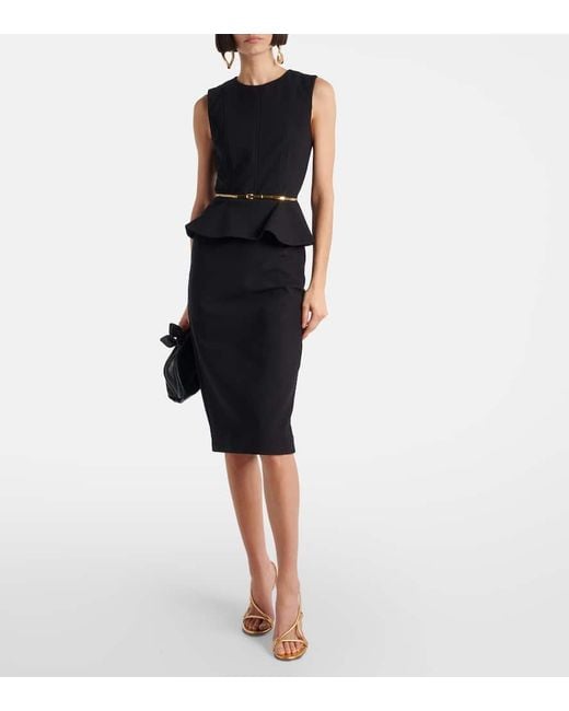 Max Mara Black Jersey Peplum-Detail Midi Dress