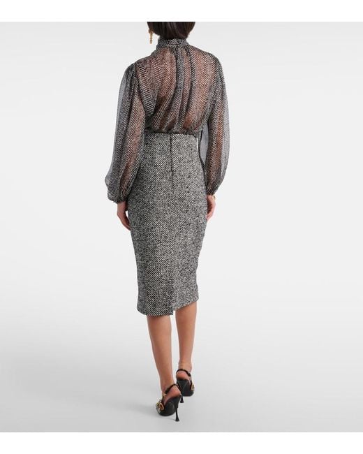 Dolce & Gabbana Gray Tweed Midi Pencil Skirt