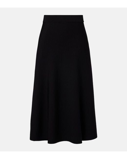 Max Mara Black Lazio Pleated Crepe Midi Skirt