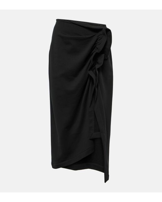 Dries Van Noten Black Gathered Cotton Midi Skirt