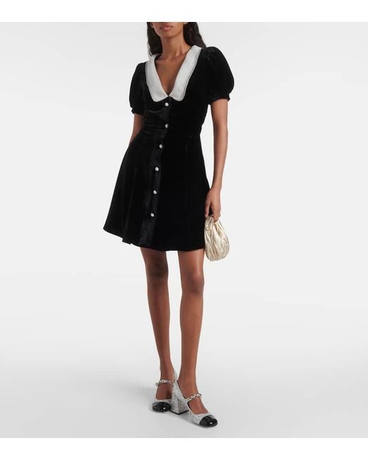 Miu Miu Black V-Neck Organza-Trimmed Velvet Minidress