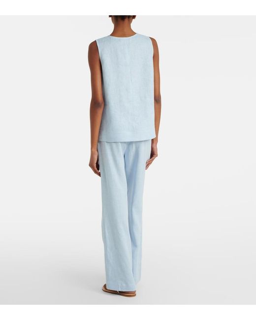 Asceno Blue Aurelia Linen Wide-Leg Pants